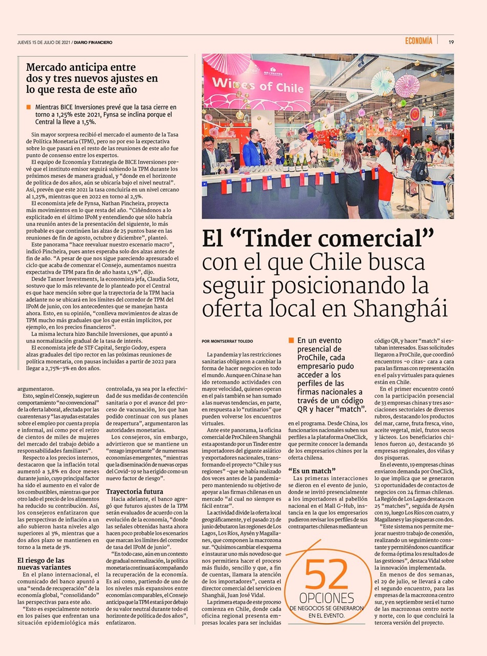 Destacado en prensa: El "Tinder comercial" con el que Chile busca seguir posicionando la oferta local en Shanghái