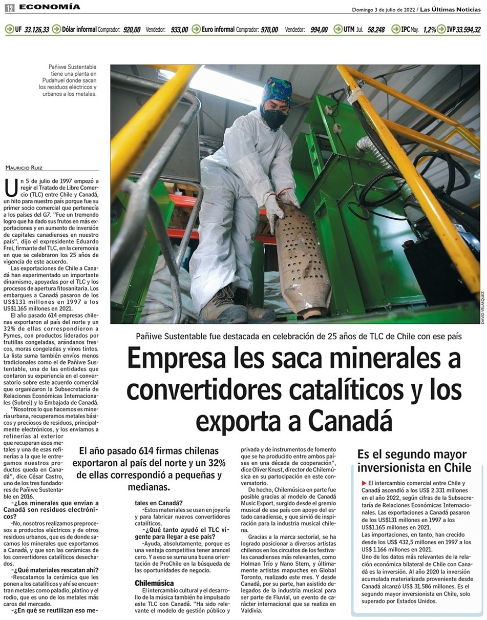 Destacado en prensa: "Empresa les saca minerales a convertidores catalíticos y los exporta a Canadá"