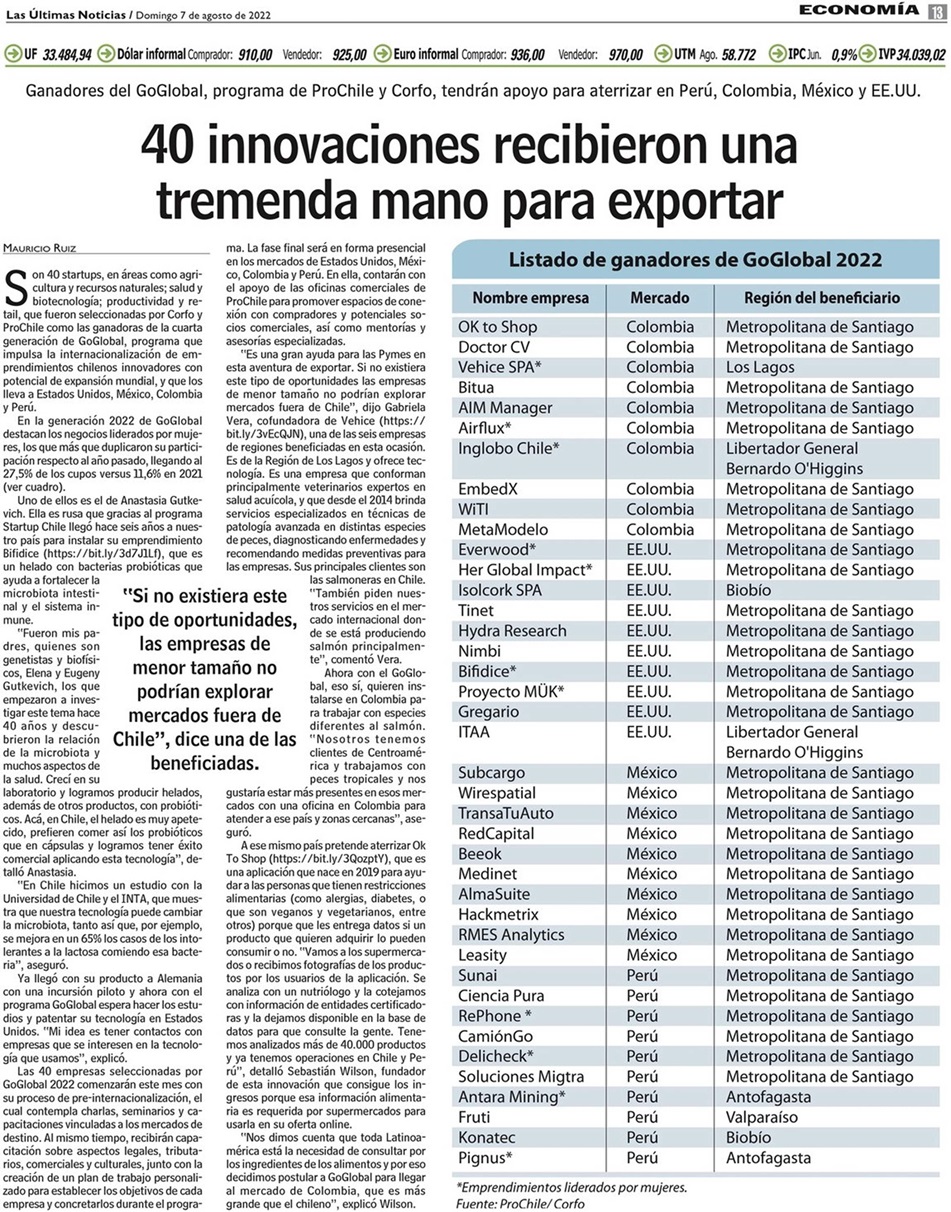 Destacado en prensa: "40 innovaciones recibieron una tremenda mano para exportar"