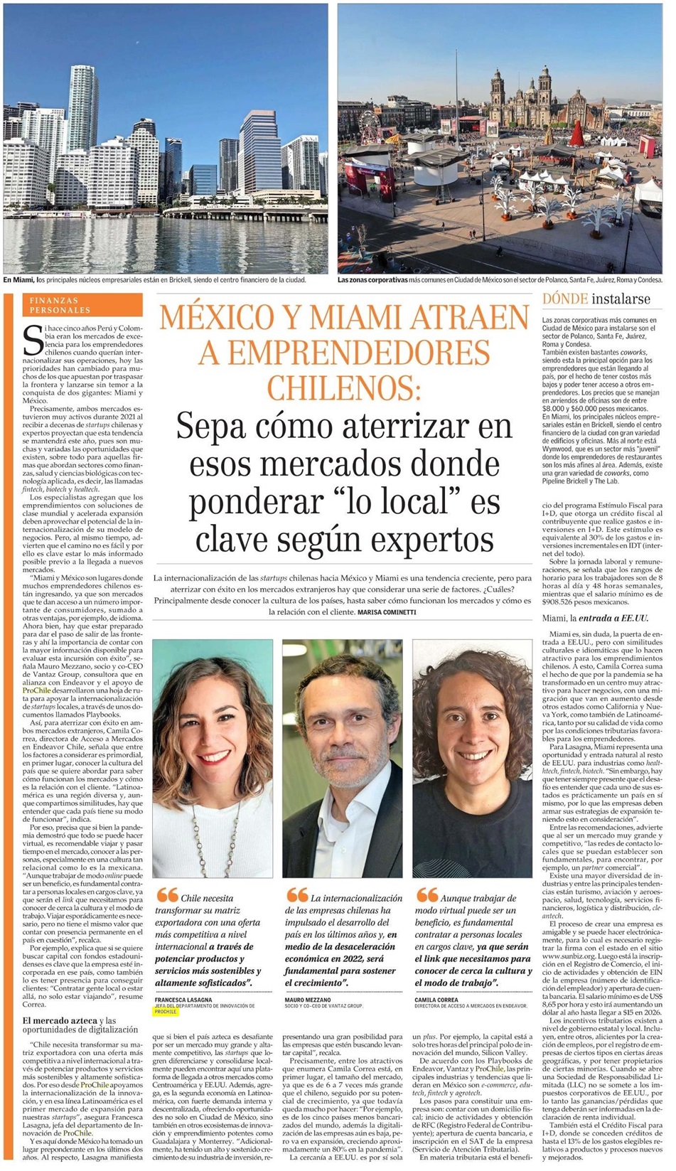 Destacado en prensa: México y Miami atraen a emprendedores chilenos