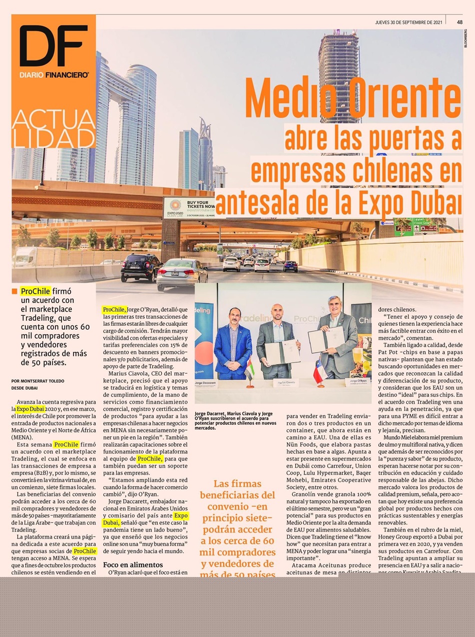 Destacado de prensa: Medio Oriente abre las puertas a empresas chilenas en antesala de la ExpoDubai