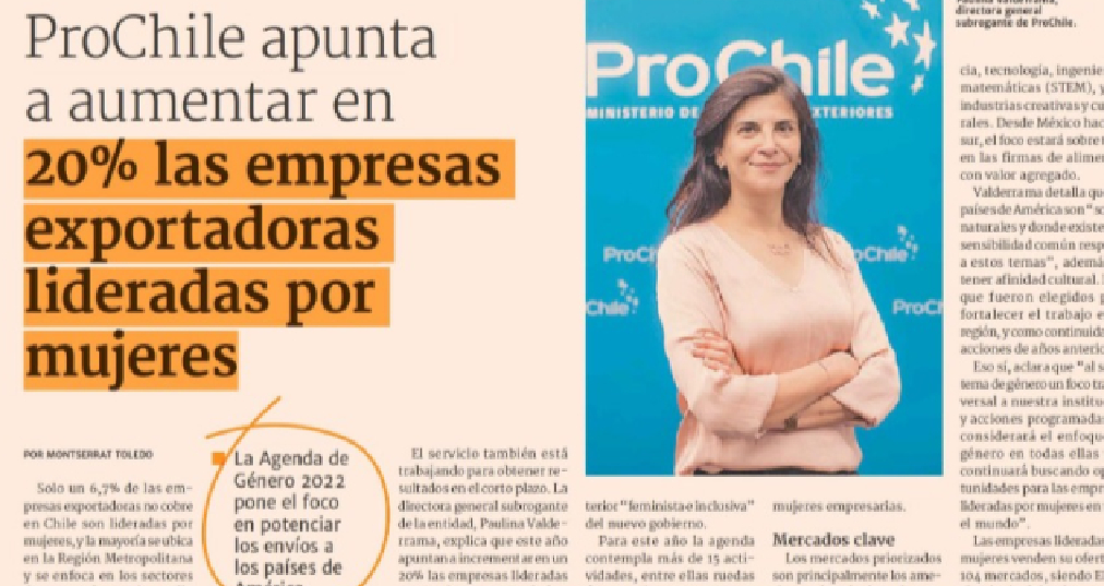 Destacado en prensa: "ProChile apunta a aumentar en 20% las empresas exportadoras lideradas por mujeres"