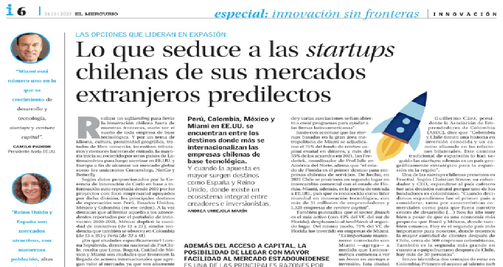 Destacado en prensa: "Lo que seduce a las startups chilenas de sus mercados extranjeros predilezctos"