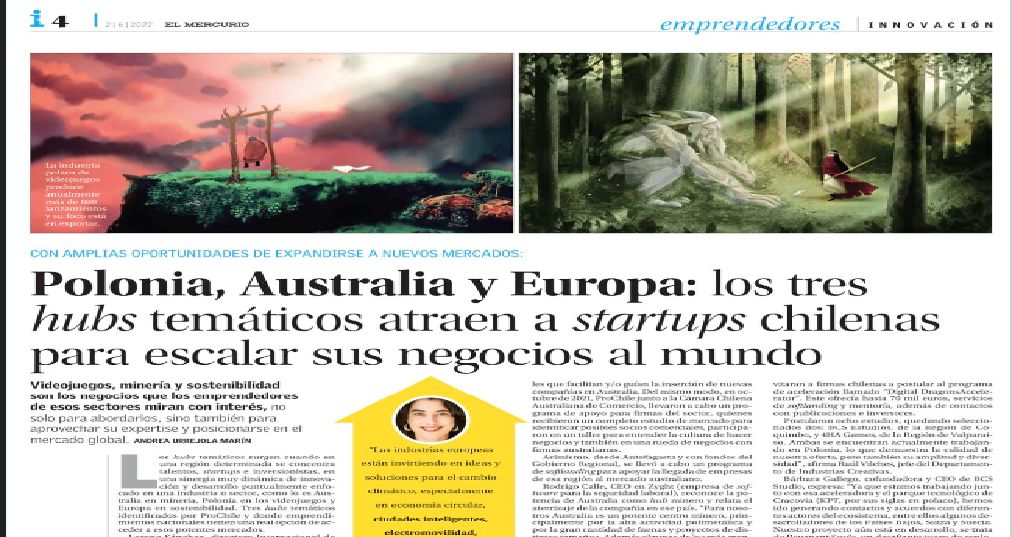 Destacado en prensa: "Polonia, Australia y Europa: los tres hubs temáticos atraen a startups chilenas para escalar sus negocios al mundo"