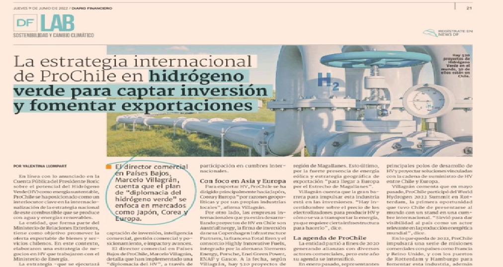 Destacado en prensa: "La estrategia internacional de ProChile en hidrógeno verde para captar inversión y fomentar exportaciones"