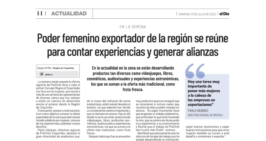 Destacado en prensa: "Poder femenino exportador de la región se reúne para contar experiencias y generar alianzas"