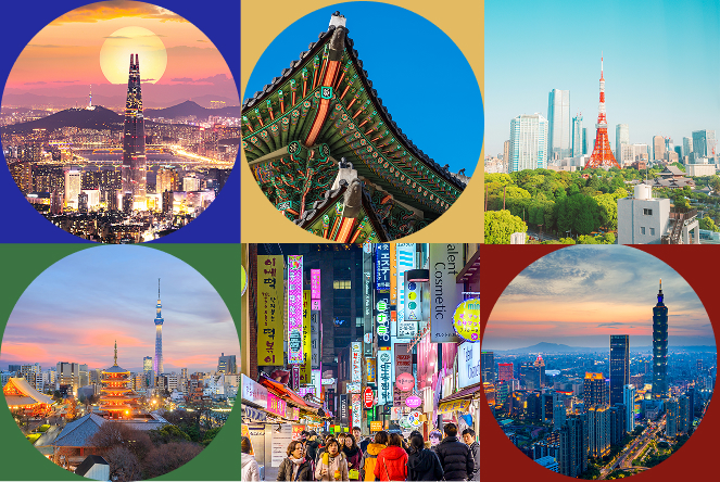 Collage representativo de la modernidad en Norte de Asia