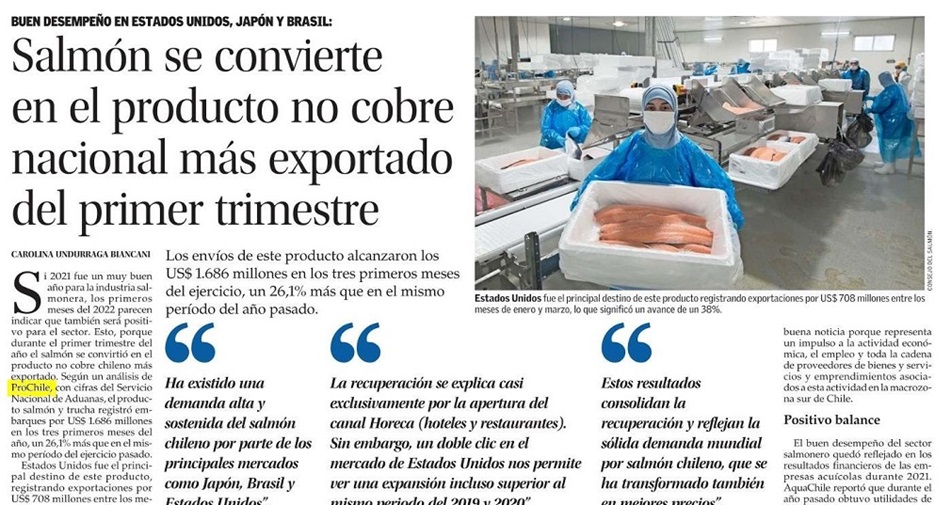 Destacado en prensa: salmón se convierte en el producto no cobre más exportado del 1er trimestre