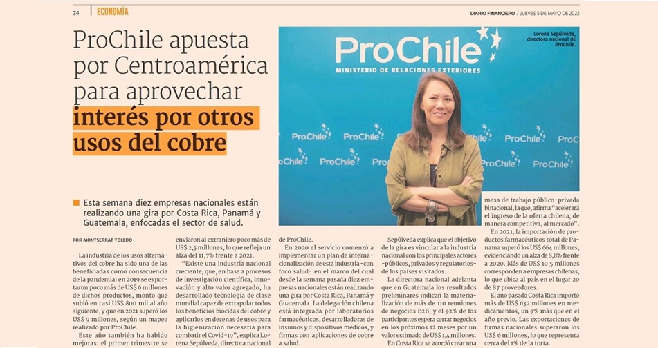 Destacado en prensa: ProChile apuesta por Centroamérica para aprovechar interés por otros usos de Cobre